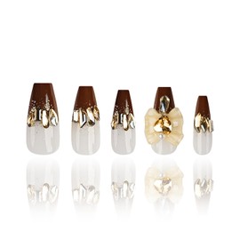 Press on Nails Long Ballet Shaped Love Heart Bow Tie Design Wine Red French Fake Nails Artificial Acrylic Nails Glitter Diamond False Nails Full Cover Reusable Coffin Nails Glue on Nails for Women