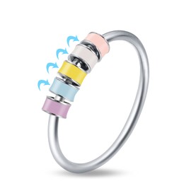 LOVECOM 925 Sterling Silver Fidget Ring Anti Anxiety Ring With Colorful Enamel Beads Stress Relief Spinner Ring For Women Men Releases Anxiety Spinning Rotate Stacking Ring Jewelry Gifts Size