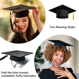 2Pcs Graduation Cap Remix, Firm Anti-Fall Hair Band, Shape and Upgrade Graduation Cap Black