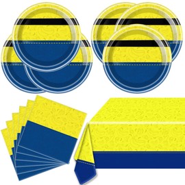 Yellow Cartoon Birthday Party for Minionss Tableware, 20Plates and 20Napkins And Tablecovers 70 * 42inch,Yellow Cartoon Big Eyes Birthday Party Supplies