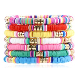 choice of all 6Pcs Clay Bead Bracelets Preppy Bracelets Colorful Beaded Bracelet Heishi Surfer Stretch Bracelet Friendship Bracelet for s Preppey Summer Stuff Trendy Jewelry 2024, Adjustable, Alloy,