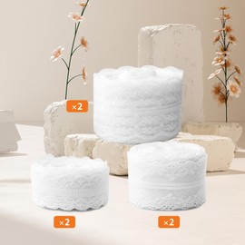 Lace Ribbon, 6 Rolls 60 m Lace Ribbon, White Vintage Lace Gift Ribbon, Lace Border, Lace Trim, Ribbon, Lace Decorative Ribbon for Sewing for Wedding, Table Decoration, Crafts, Gift Ribbon (3/4/4.5 cm)