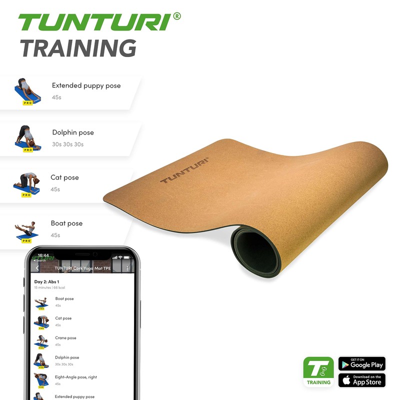 Tunturi Cork Yoga Mat 72" Cork Mat for Yoga, Pilates,