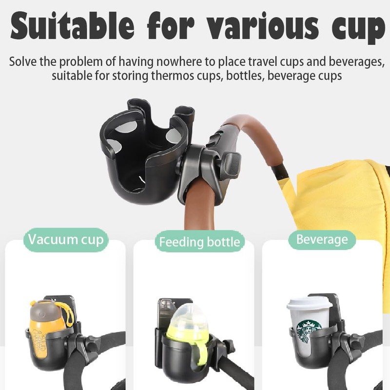 HoneTeek Stroller Cup Holder with Phone Holder, 2-in-1 Universal Cup