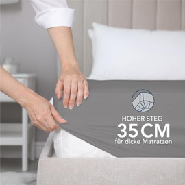 Dreamzie Fitted Sheet 180 x 200 cm - 35 cm Deep Pocket - 100% Microfibre Bed Sheet - Anthracite, Tested for Harmful Substances (Oeko Tex), Bed Sheet with Elastic Band
