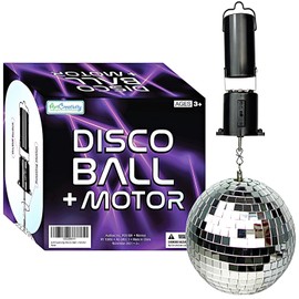 ArtCreativity Disco Ball Motor with Mirrored Disco Ball, Includes Battery Powered Spinning Ball Motor and 4 Inch Disco Ball with Hanging String, for Parties, Birthdays, Weddings, and Room Décor