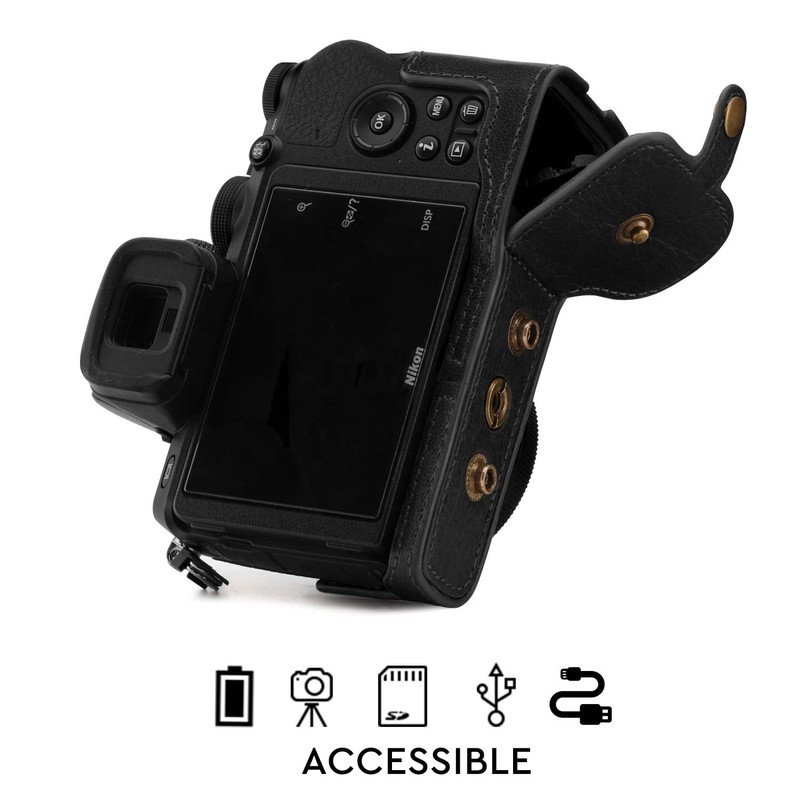 MegaGear Ever Ready MG1813 Black Genuine Leather Camera Case for