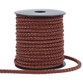 PH PandaHall 10.95 Yard Braided Leather Cord 5mm Round Leather String Cord Brown Imitation Leather Rope Bolo Leather Cord for Necklace Bracelet Belt Crafts Making Bolo Tie Distressed