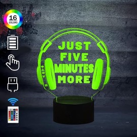 3D Optical Illusion LED Acrylic Panel Night Light Game Headphones Headset Music Lover with Remote Control 16 Color Changing Dimming Bedside Lamp Room Decor Creative Birthday Gift for Friends Teens