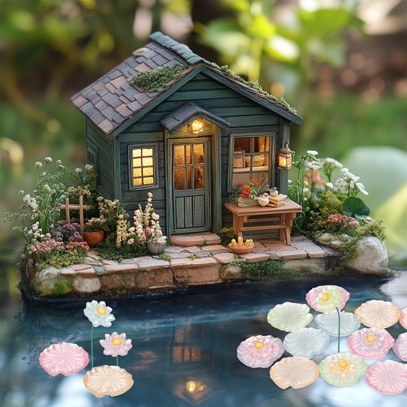 CoCud Mini Resin Flower, 0.94" Diameter, Miniature Tiny Lotus Dollhouse