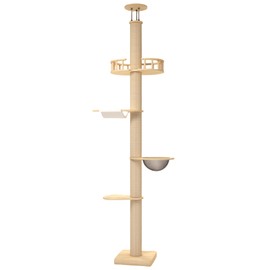 Floor to Ceiling Cat Trees for Kittens＆Large Cats with Natural Rope, Tall Cat Tree to Ceiling,Adjustable Height 82-112 Inches, DIY Wooden Tower Condons,Tall Cat Activity Tree(Deluxe Style 2)