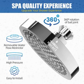 Koract Shower Head High Pressure Rain Premium Quality Luxury Design Anti-Clogging Silicone Nozzles Adjustable Replacement for Bathroom Shower Heads (Luxury Polished Chrome, 6 inch Round)