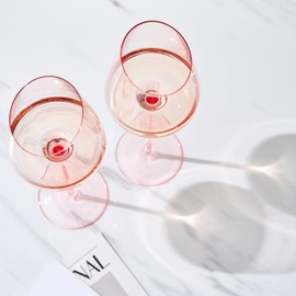 Khen Pink Wine Glasses, Gift | Set of 2 | Rose Blush Colored 18oz Slanted Glassware, Tall Stemmed Glass, Gifts Wife, Girlfriend, Women, Birthday, Wedding, Mother's Day, Anniversary