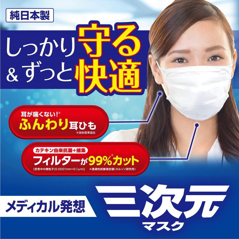 [Kowa] Three-dimensional Mask Normal/M Size, 50 Sheets White