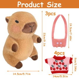 Capybara Plush Toy 9 Pieces Set, 23 cm Capybara Cuddly Toy, Cute Water Pig Cuddly Toy, Children's Plush Doll Toy with Clothes and Accessories, Stuffed Animal Home Decoration for the Living Room