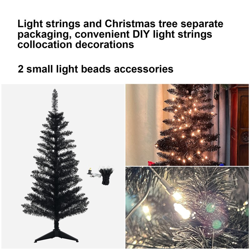 Maylaviu 4FT Christmas Tree with Lights Pre-Lit, Halloween Black Xmas