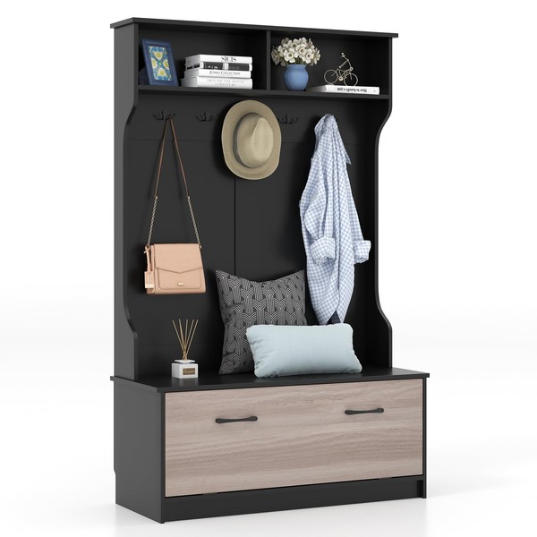 Tangkula 63 Inches Hall Tree with Coat Rack and Storage