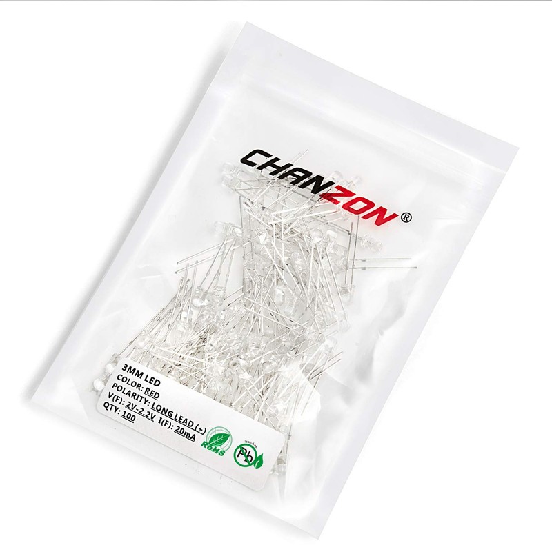 Chanzon 100 pcs 3mm Red LED Diode Lights (Clear Round