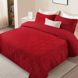Whale Flotilla Quilts Queen Size, 3-Piece Soft Lightweight Modern Geometric Full Queen Quilt Bedding Set Bedspread Coverlet for All Seasons, Red