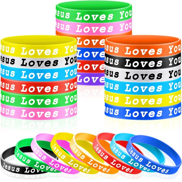 Skylety Jesus Loves You Silicone Wristbands Easter Rubber Wristbands Colorful Jesus Loves You Wristbands Christian Rubber Wristbands for Kids Novelty Party Favors(30 Pieces)