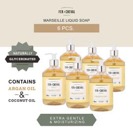 Fer à Cheval Liquid Marseille Soap Set of 6, Honey & Almond Scent, 500ml/16.9 fl oz Bottles, Organic French Hand Soap, Gentle Everyday Cleansing
