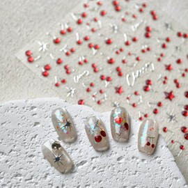 UEYRSEDB 5D Embossed Cherry Nail Stickers Red Cherry Nail Art Stickers Self-Adhesive Summer Nails Decals Cute Red Star Nails Design Summer Supplies Sticker Decor for Women Manicure DIY