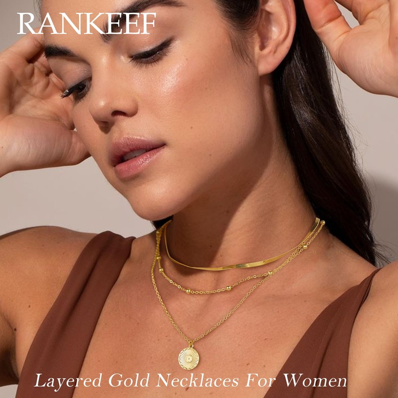 RANKEEF Layered Gold Plated Necklaces For Women Sleek Herringbone Chain