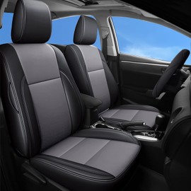 AOMSAZTO Custom Fit Seat Covers for Toyota Tacoma Crew Cab: 2005 2006 2007 2008 2009 2010 2011 2012 2013 2014 2015 Full Set Faux Leather Tacoma Truck Seat Covers-Black/Gray