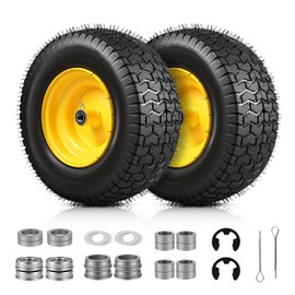 16x6.50-8 Tubeless Tire and Wheel, 16x6.5-8" Lawn Mower Tires, 3/4" or 5/8" Bearing, 3"-4.5" Offset Hub, Fit Riding Mower and Garden Tractor Front Wheels, 4 Ply, Turf Pattern, 2 Pack