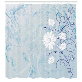 Ambesonne Floral Cortina de Baño, Swirly Flor de la Margarita Blooming, Paño Conjunto de Decoración de Baño de Tela y Ganchos, 70" Alto, Blanco Azul de Bebé