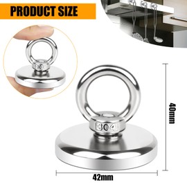 Dawumin Neodymium Magnets with Hole, 65 kg Neodymium Magnet Extra Strong Magnetic Fishing, Round Strong Magnet Hook Magnets, Multifunctional Magnet for Suitable Fishing, Home, Workshops (5 x 42 mm)