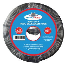 LONG Pool Backwash Hose (2" Diameter) - 100 FT Reel - (1.5mm Thick) Extra Heavy Duty Pool Backwash Hose - 2 Clamps Included - Burst Resistant, Weather & Chemical Resistant, Flat Laying for Roll Up