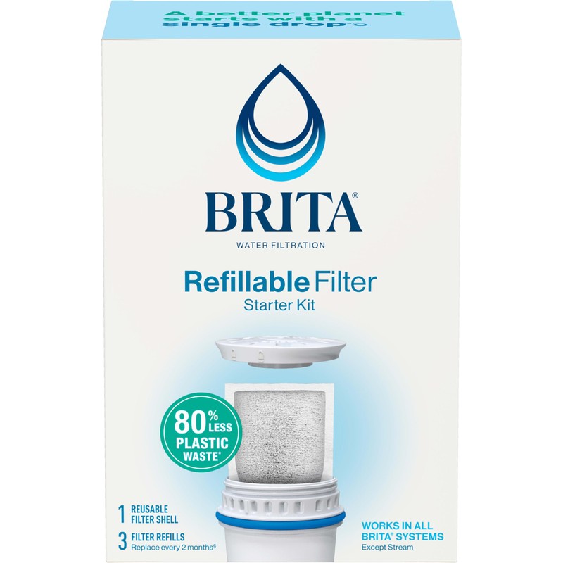 Brita Refillable Water Filtration Starter Kit with 1 Reusable Filter