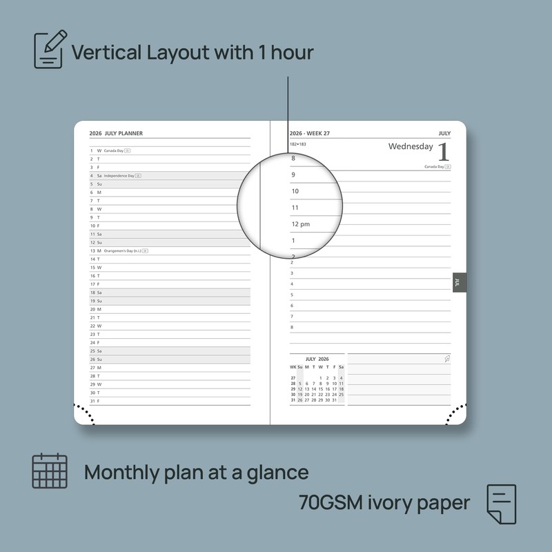 POPRUN A6 Day to Page Diary 2026 Soft Cover Pocket