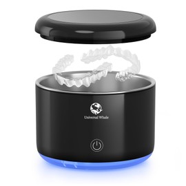 Universal Whale Ultrasonic Pod, Upgraded Lighted Ultrasonic Retainer Cleaner Machine, Dental Cleaning Pod Ultrasonic Cleaner for Retainers, Dentures, Mouth Guard, Braces, Aligner, Jewelry (Black)