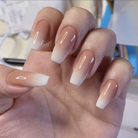 YoYoee Short Press on Nails - Coffin False Nails Acrylic Full Cover Amber Fake Nails Gradient Nails for Women and Girls 24Pcs (Gorgeous5)