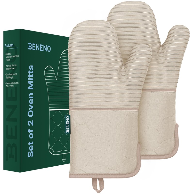 Beneno Kitchen Oven Mitts 2-Pack Heat Resistant to 500°F with