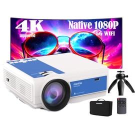 Mini Projector ,5G Wifi Bluetooth Projector,Staratlas 12000L Native 1920*1080 P Video Projector, Outdoor Projector , Home Theater Compatible with HDMI/USB 1080P , for Home Theater (Bundle White-Blue)