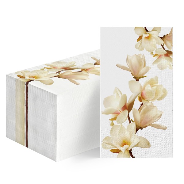 Horaldaily - 100 servilletas decorativas de papel desechables, toalla de mano Magnolia Grandiflora para fiestas, almuerzos, cenas, cocina y baño