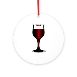 CafePress Lipstick Wine Glass Round 4" MDF Holiday Ornament