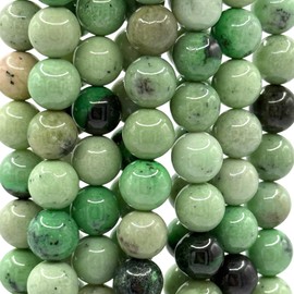 [ABCgems] South-African Moss-Green Hydrogrossular Garnet AKA Transvaal Grossular Garnet (Gorgeous Black Inclusions of Chromite) Tiny 6mm Round Natural Semi-Precious Gemstone Healing Energy Beads