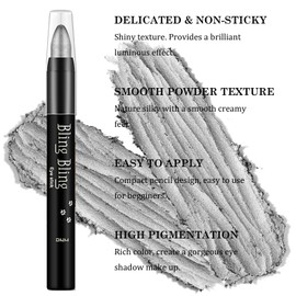 Waterproof Eyeshadow Pencil Creamy Long Lasting Eyeshadow Makeup (Silver)