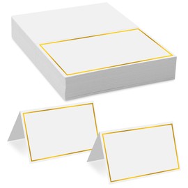 Place Cards 50Pcs Small Table Card with Gold Foil Border 2" x 3.5" Tent Name Cards for Table Setting Wedding Placecards for Table,Wedding, Dinner Parties
