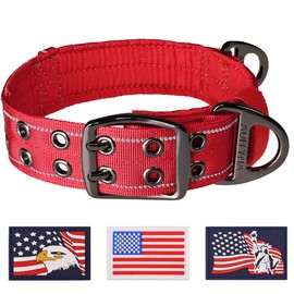ADITYNA - Heavy-Duty Dog Collar with Handle - Reflective Red Dog Collar for Large Dogs - Wide, Thick, Tactical, Soft Padded