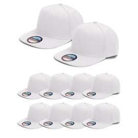 PJPSAA 10 Pack Blank Snapback Hats for Men Hip Hop Style Adjustable Flat Brim Hats Baseball Caps Bulk (White)
