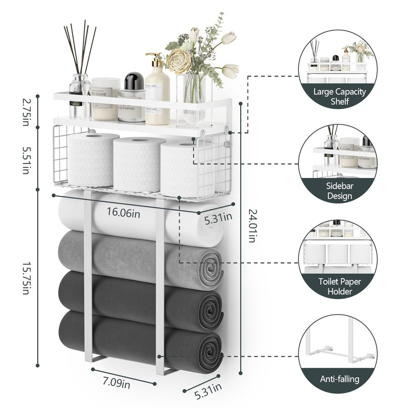 Towel Racks for Bathroom, Bathroom Shelf Over Toilet,Floating Shelves with