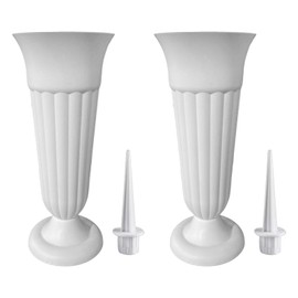 LOVIVER 2Pack Cemetery Vase W/Stake and Base Detachable Grave Decoration Flower Holder Memorial Vase Cemetery Grave Cone Vase for Outdoor, White