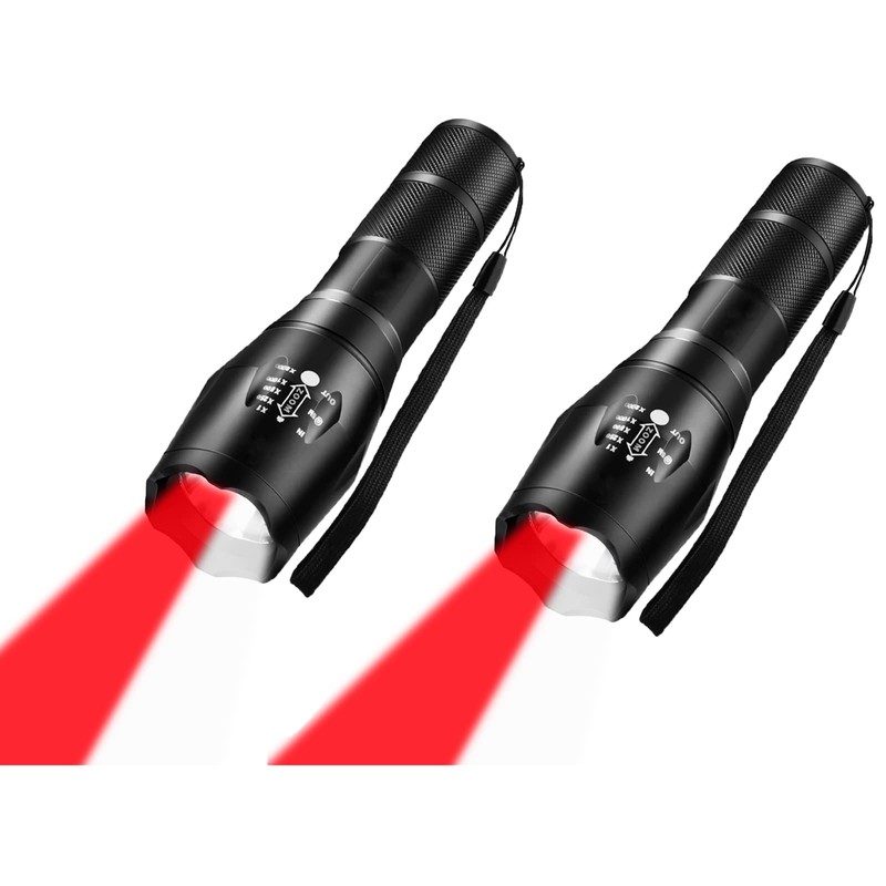 Souyos Upgraded Red Flashlight Powerful White & Red Light, Zoom