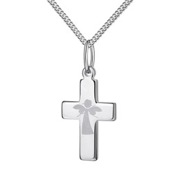 JEVELION Guardian Angel Engraved 925 Silver Cross Pendant with Sterling Silver Cross Necklace, Silver