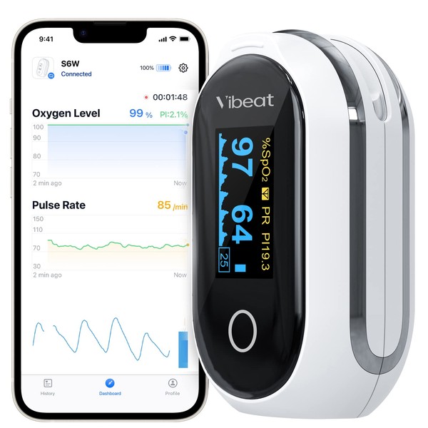 Vibeat Rechargeable Oxygen Meter Finger Pulse Oximeter, Bluetooth Fingertip Blood